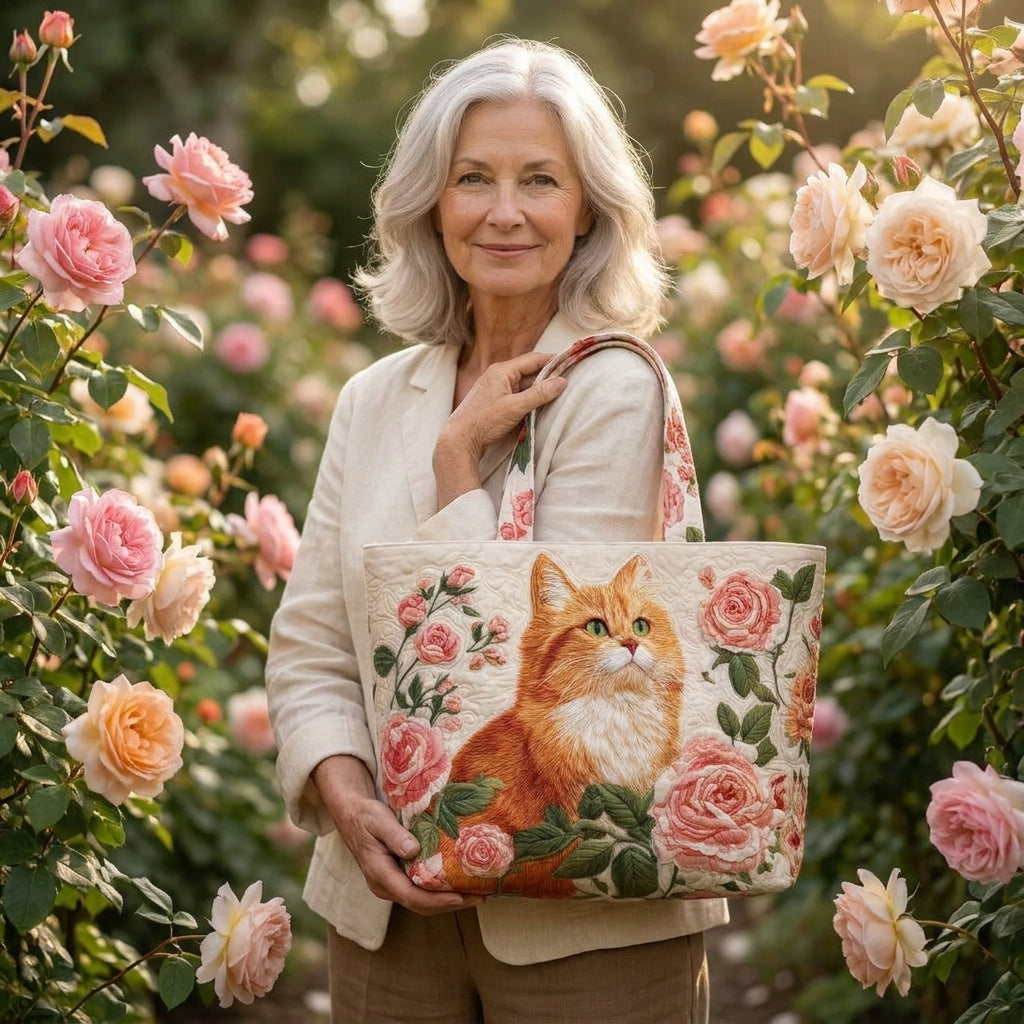 Artisan Çanta - Gül ile Turuncu Kedi