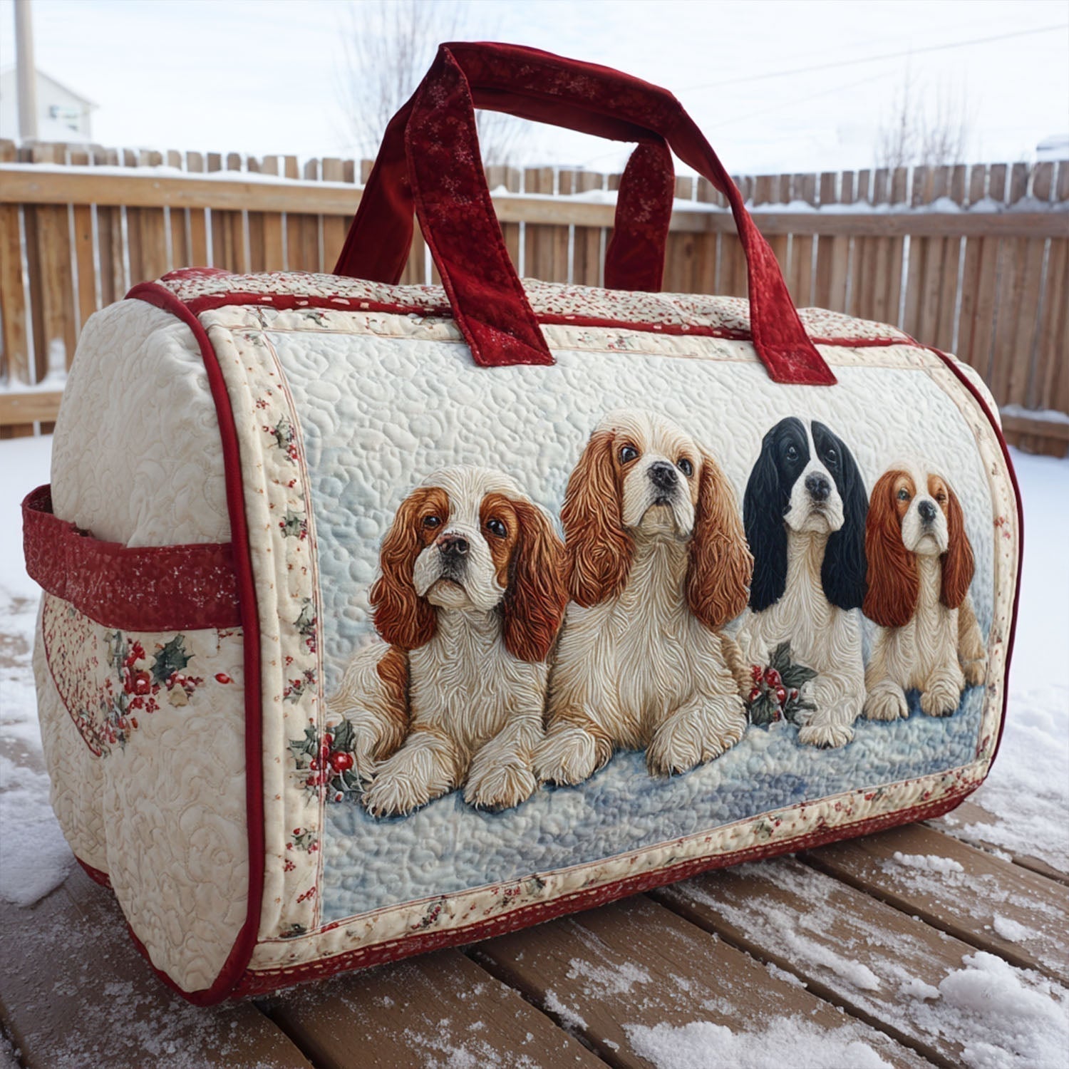 Neşeli Spaniel Dikişli Seyahat Çantası